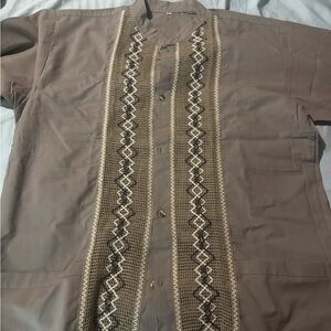 Brown Embroidered Button-Up Shirt (Mexican traditional)